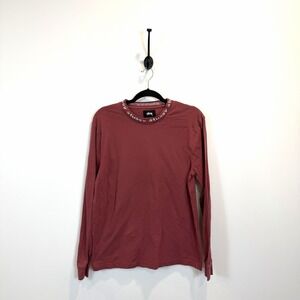 Stussy‎ Owen Long Sleeve Crew-Neck Tee Red Size Small Logo Around Neckline